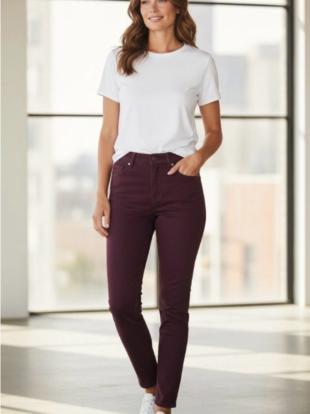 Liverpool Los Angeles Aubergine/ Maroon Stretch Pants. Size 10/ 30